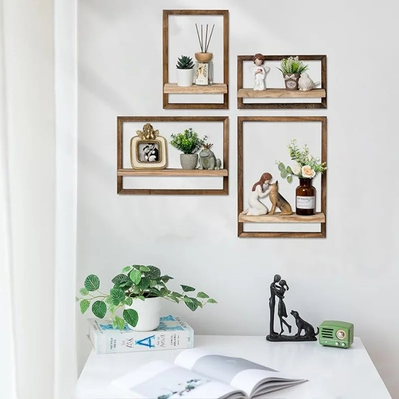 Set of 2 wooden floating wall shelves for storage and decoration - vue 2 sur 7