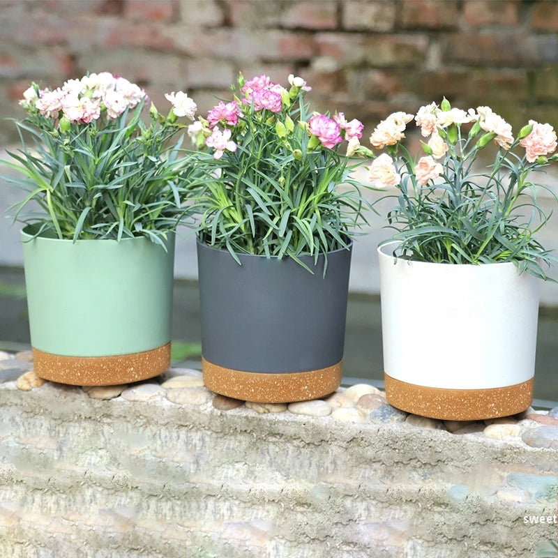 grand pot circulaire en plastique pour plantes d'intérieur avec drainage et plateau
