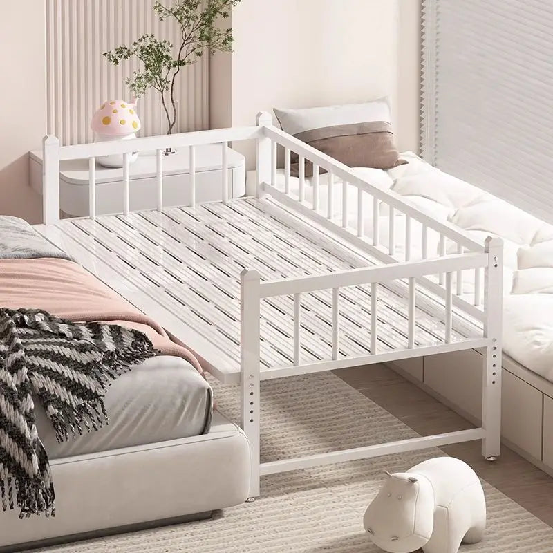 Iron art children's splicing bed with seamless connection, adjustable height, no guardrail, baby fall prevention, widened single - vue 4 sur 9