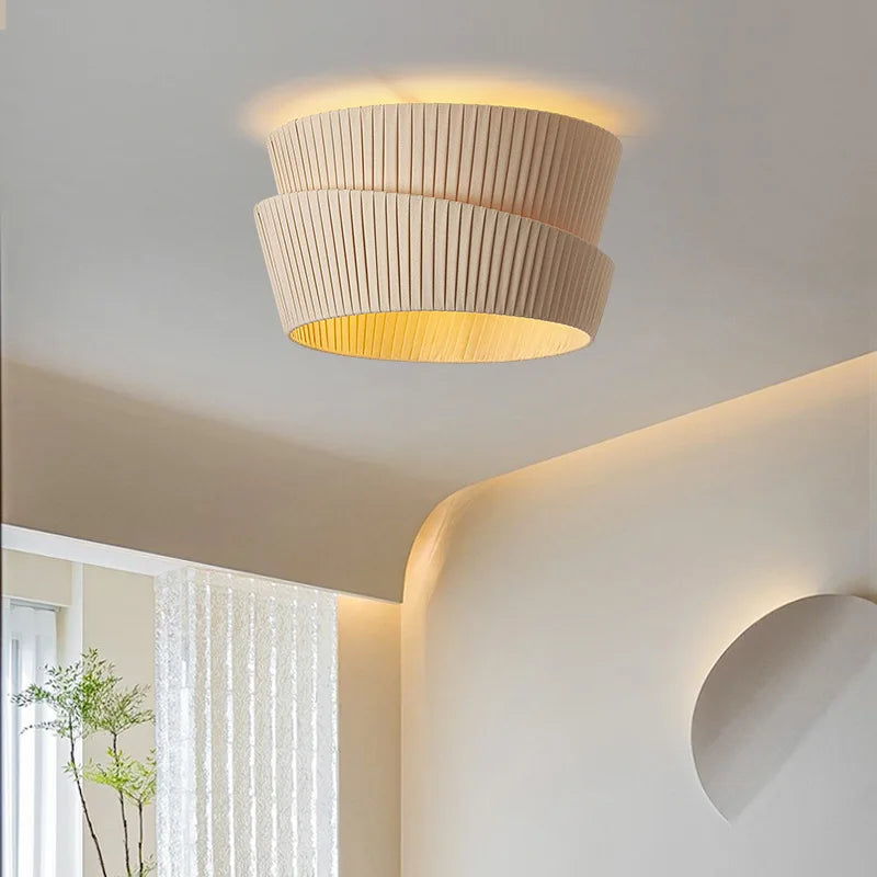 Lustre de style crème français Wabi Sabi Suspension LED pour salon salle à manger chambre minimaliste Suspension en tissu fait main