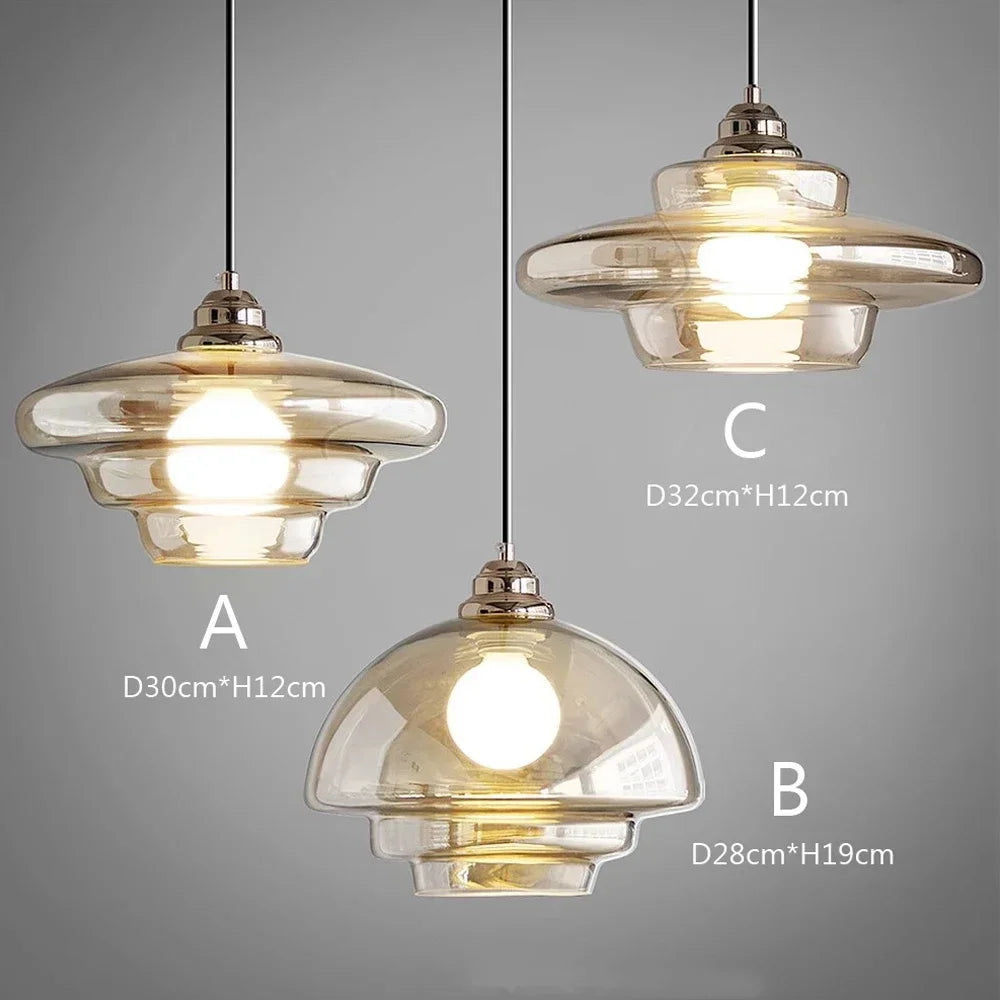 suspension rétro en verre plaqué pour décoration moderne - vue 4 sur 9