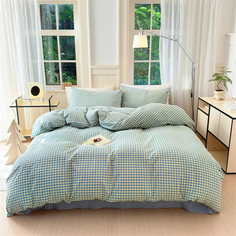 housse de couette en coton lavée à carreaux douce et confortable