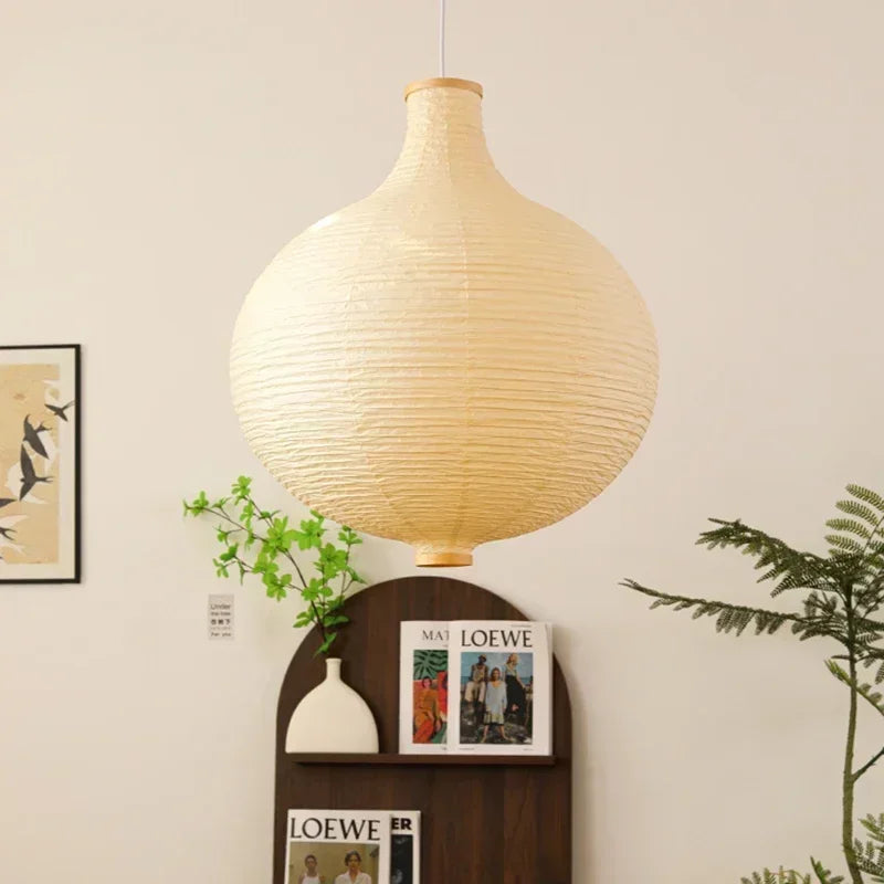 lustre en papier japonais ronde avec lumière décorative suspendue - vue 5 sur 7