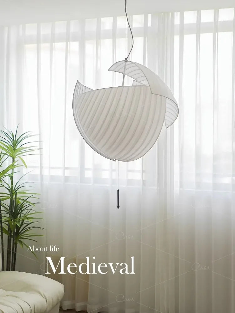 lustre led design moderne wabi sabi tissu éclairage décoratif - vue 5 sur 12