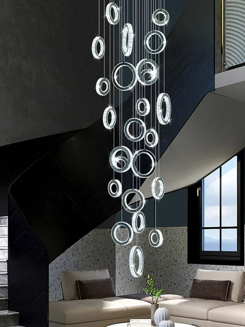 Modern LED Crystal Chandelier Nordic Ring Hanging Lights for Living Room, Hanging Lamps Fixtures Staircase Lighting Pendant Lamp - vue 3 sur 14