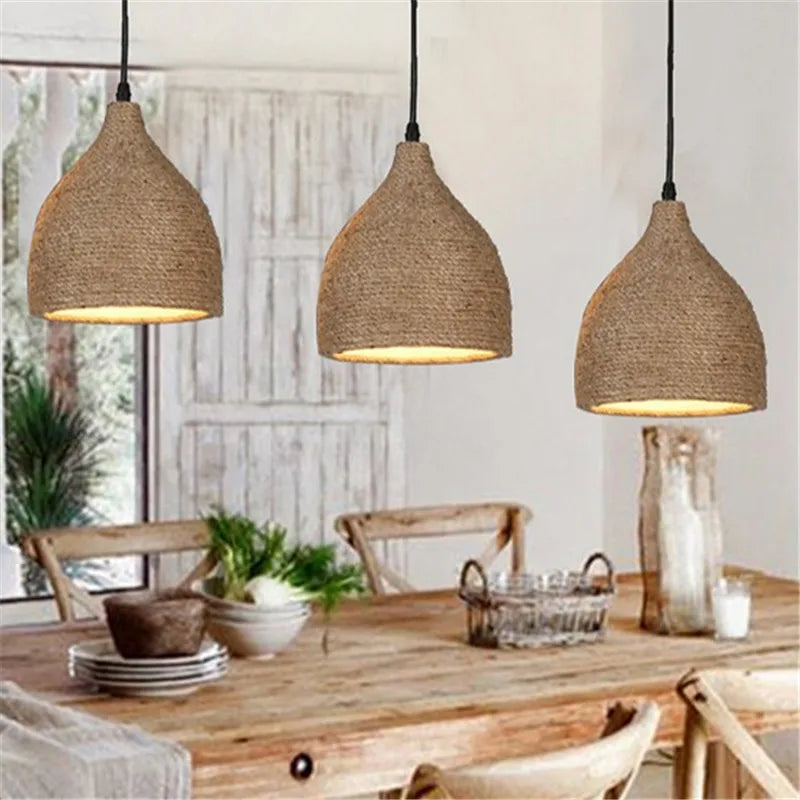 Vintage hemp rope pendant light for industrial loft - vue 5 sur 6