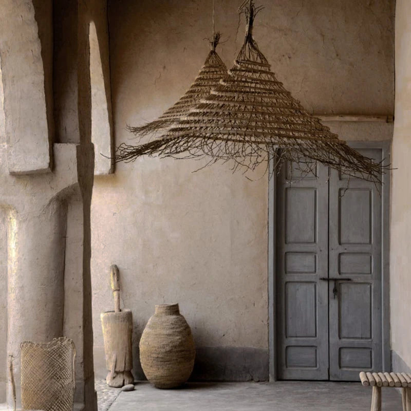 suspension rétro en bambou tissé pour décoration intérieure asiatique - vue 4 sur 8