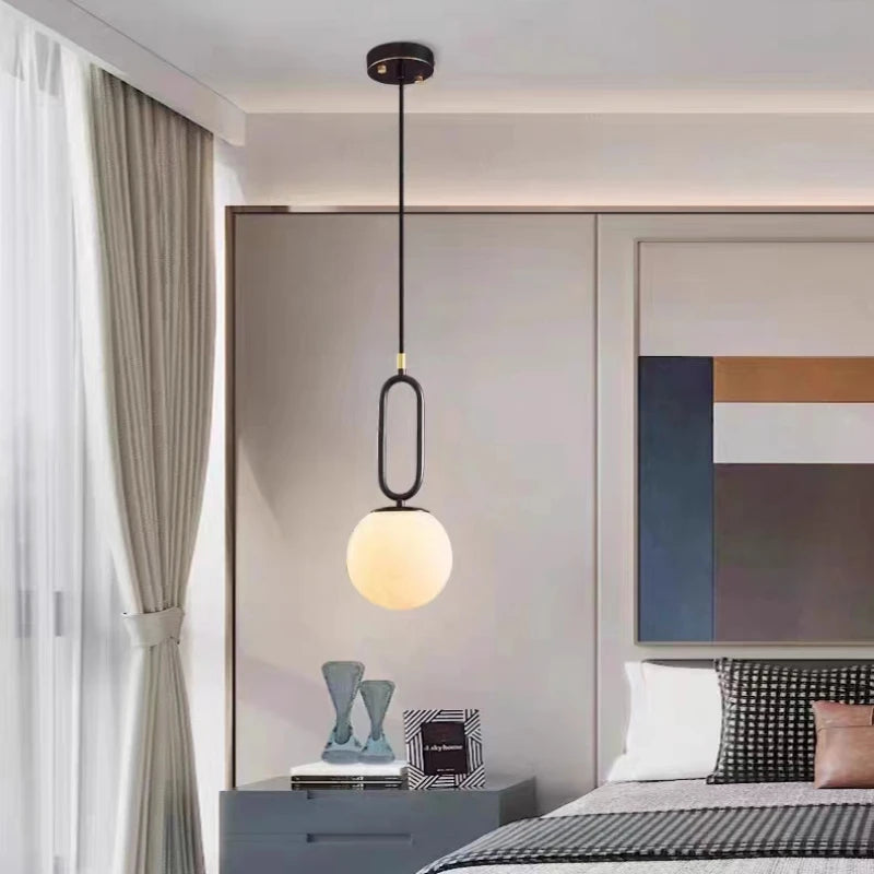 lampe suspendue led en laiton et marbre naturel décorative réglable - vue 5 sur 8
