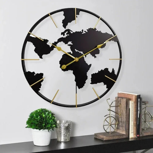World Map Wall Clock, Minimalist modern design and global perspective, for Corporate Office Meeting Room Hotel Restaurant School - vue 4 sur 5