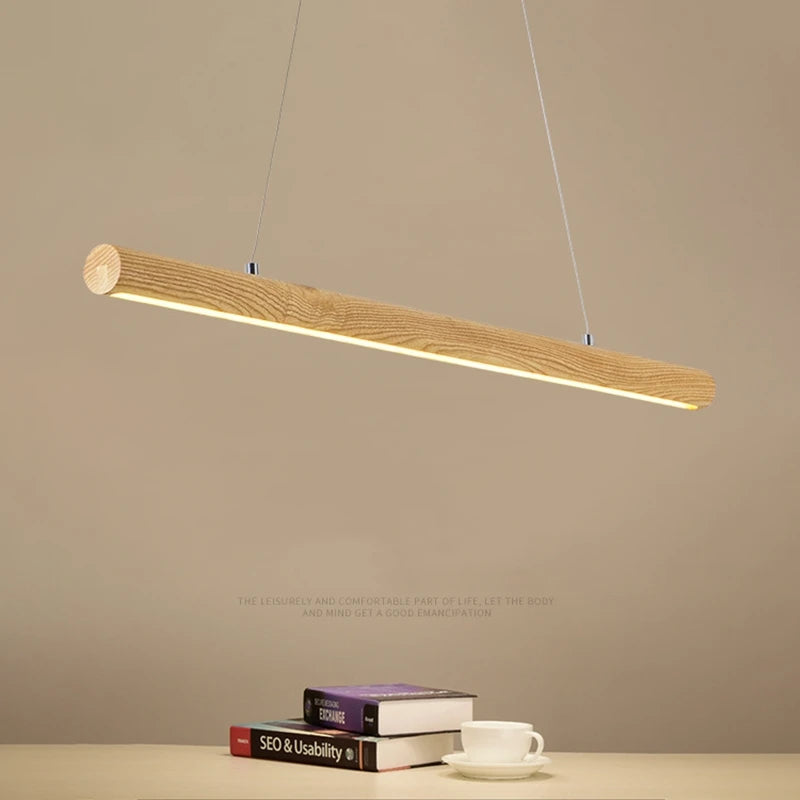 lampe de suspension ronde en bois massif nordique avec led - vue 5 sur 7