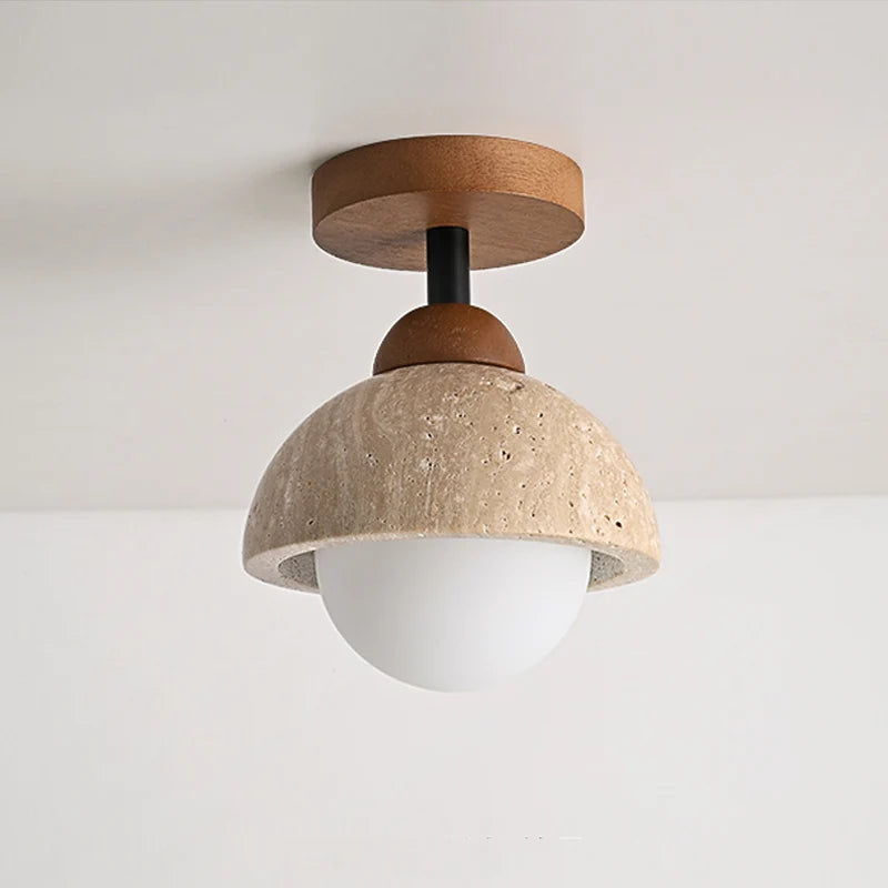 plafonnier décoratif led style wabi sabi japonais en calcaire - vue 4 sur 6