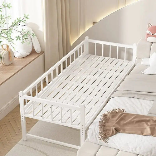 Iron art children's splicing bed with seamless connection, adjustable height, no guardrail, baby fall prevention, widened single - vue 2 sur 9
