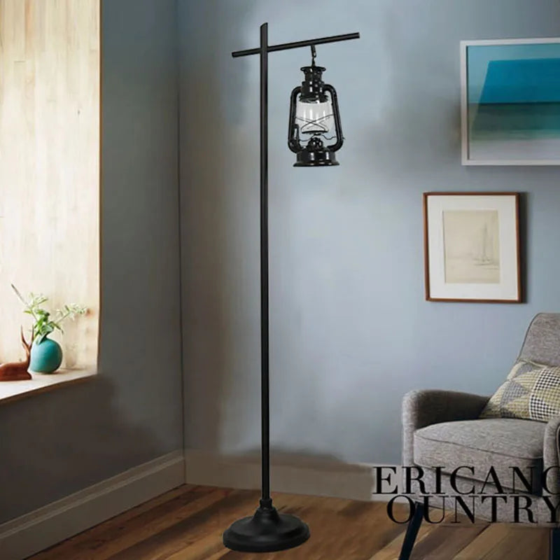 American retro floor lamp, black kerosene lamp, living room bedside lamp, Nordic industrial style iron art LED floor lamp - vue 4 sur 8