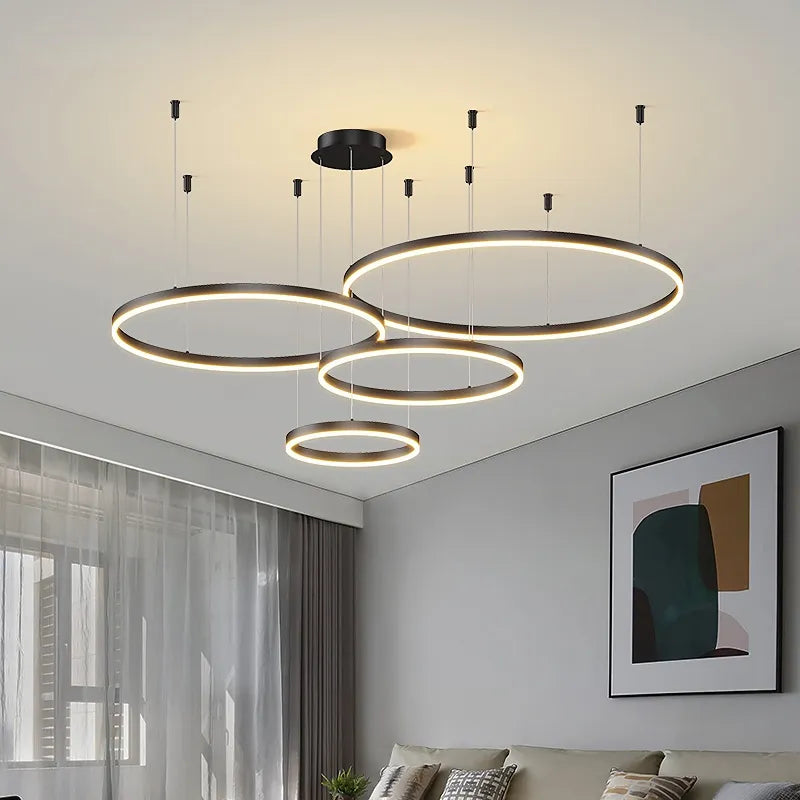 Plafonnier Led suspendu au design moderne avec anneaux brossés - vue 3 sur 3