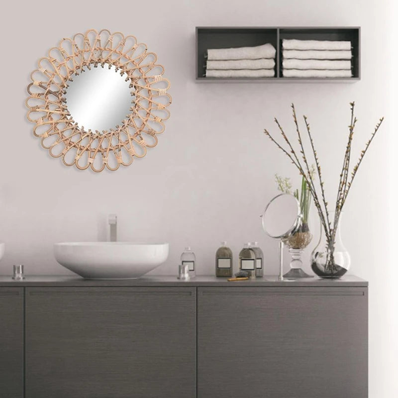 miroir mural rond en rotin pour décoration intérieure - vue 5 sur 6