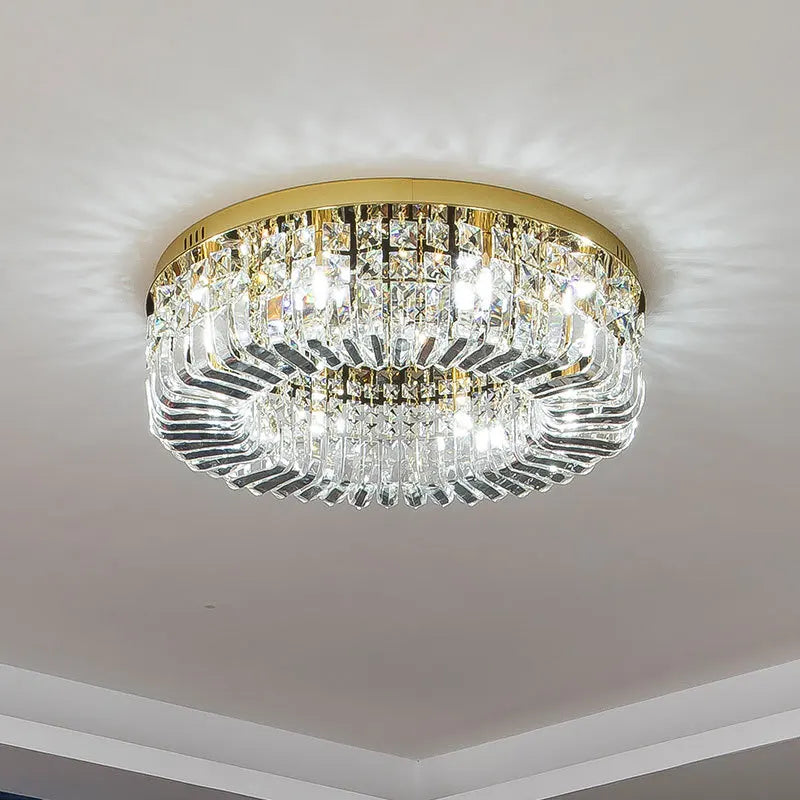 lustre moderne en cristal chrome rond nordique led suspendu - vue 4 sur 8