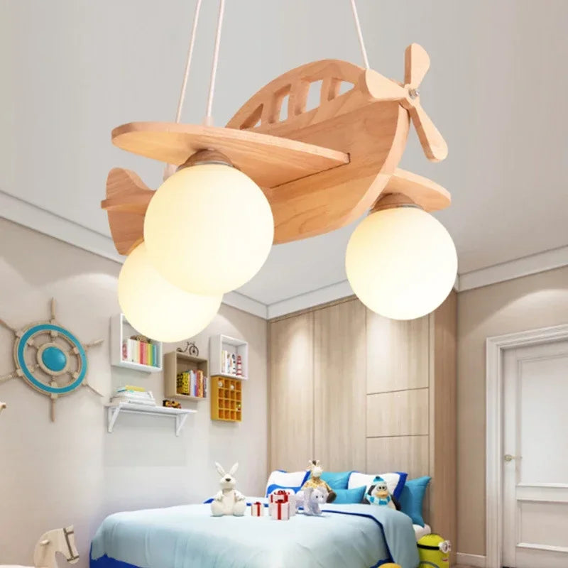 lustre moderne en bois fait à la main pour enfant - vue 5 sur 7