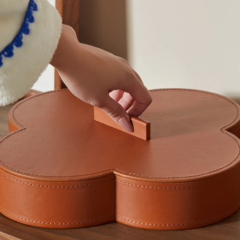 boîte de rangement ronde en cuir haut de gamme pour bijoux et objets décoratifs - vue 4 sur 7