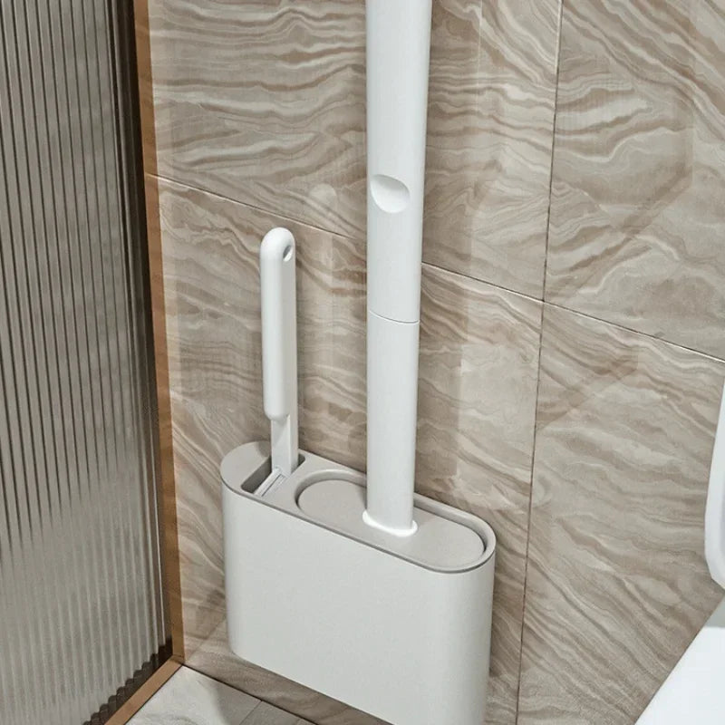 ensemble brosse toilette silicone avec support mural accessoires nettoyage - vue 4 sur 8