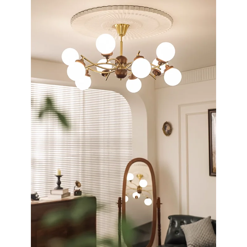 lustre rétro américain en bois et verre forme haricot magique - vue 3 sur 9