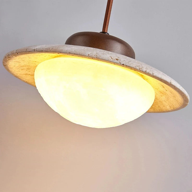 Lustre Led chambre à côté de la lampe suspendue Style crème pierre rétro bois massif couleur noyer luminaire d'ambiance de la pièce à la maison - vue 6 sur 6