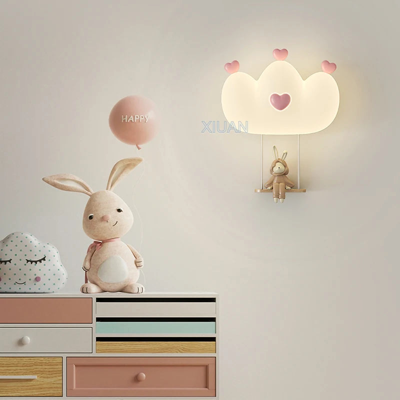 applique murale en forme de couronne rose pour filles animal veilleuse - vue 4 sur 14