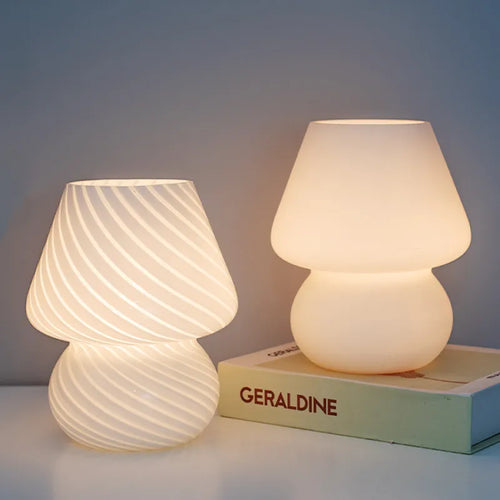 Lampe led verre veilleuse rayée champignon - vue 2 sur 12