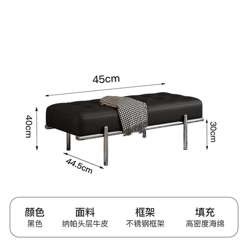 Stainless Steel Shoe Changing Bench, Long Stool, Italian Minimalist Leather, Bed-End Seat, Light, Luxury - vue 21 sur 42