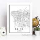 carte de beyrouth toile noire et blanche décoration murale moderne