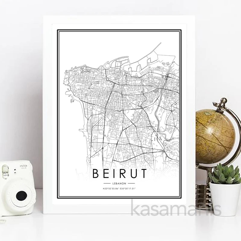 carte de beyrouth toile noire et blanche décoration murale moderne - vue 6 sur 7
