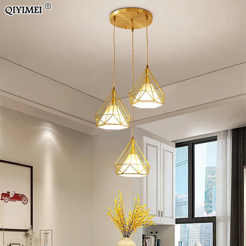 lampe suspendue style nordique triangle en métal 1/3 têtes abajur