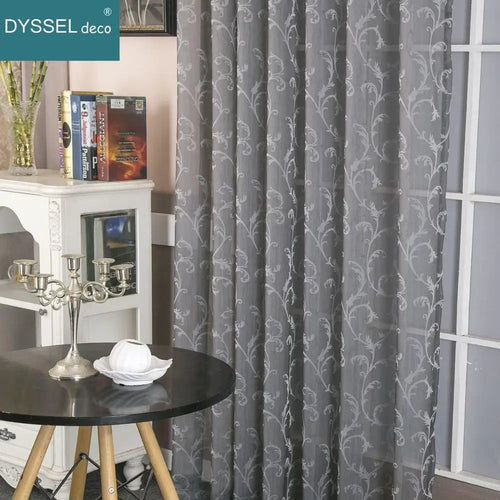 Voilage jacquard floral géométrique style rétro pour salon - vue 3 sur 8