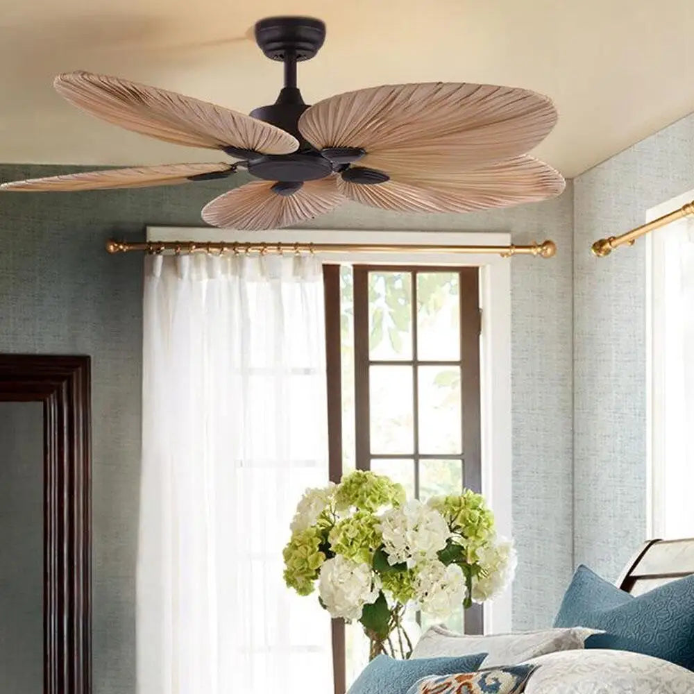 Ventilateur de plafond sans lumière feuilles de palmier ventilateurs télécommande pour salon chambre - vue 3 sur 6