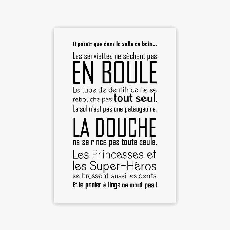 affiche minimaliste pour règles de salle de bains décor mural