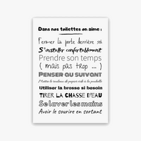 Minimalist bathroom rules poster wall decor