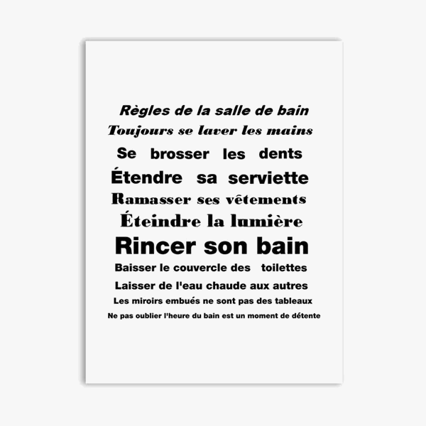 affiche minimaliste règles de salle de bains décoration murale