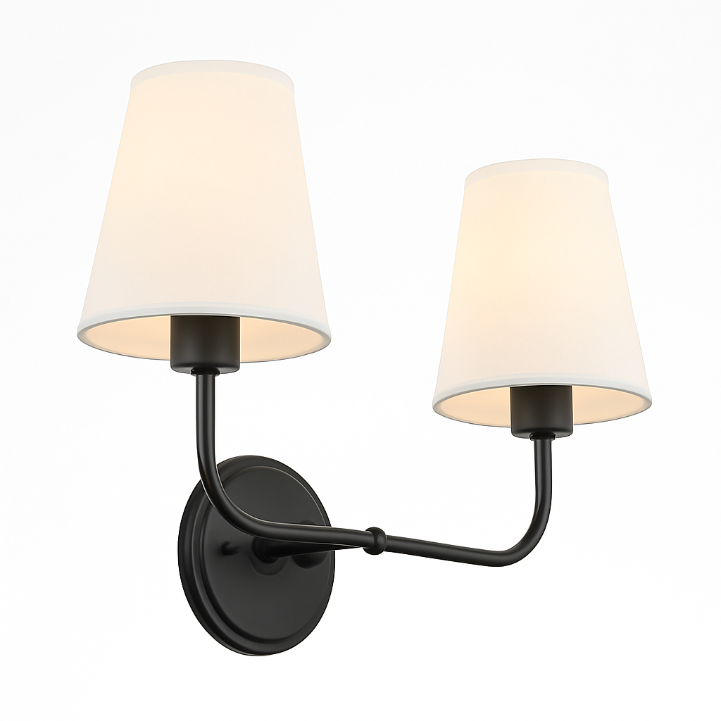applique double vintage avec entonnoir évasé et abat-jour en lin - vue 5 sur 8
