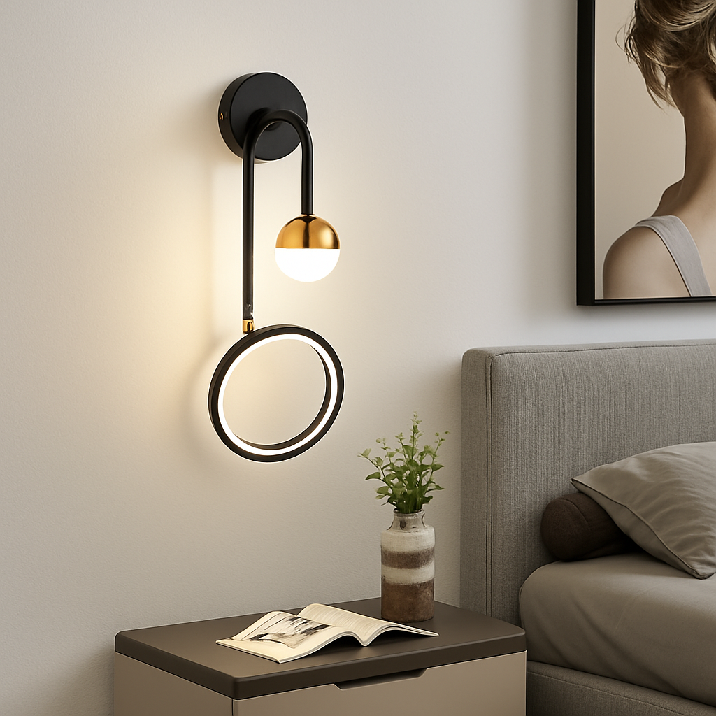 applique led ronde tête lit salon créatif nordique murale - vue 3 sur 12