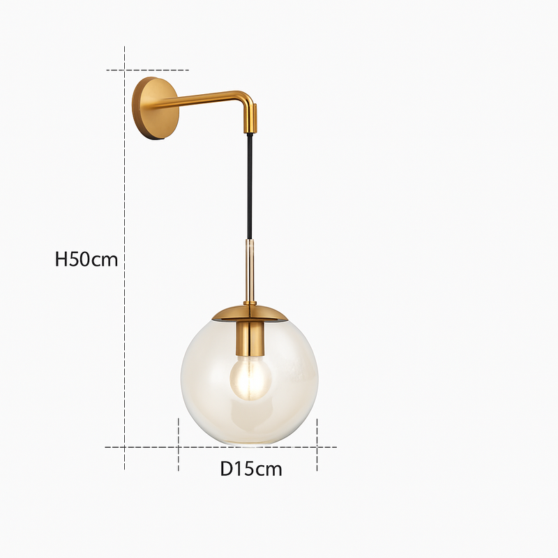 Applique murale avec boule de verre suspendue