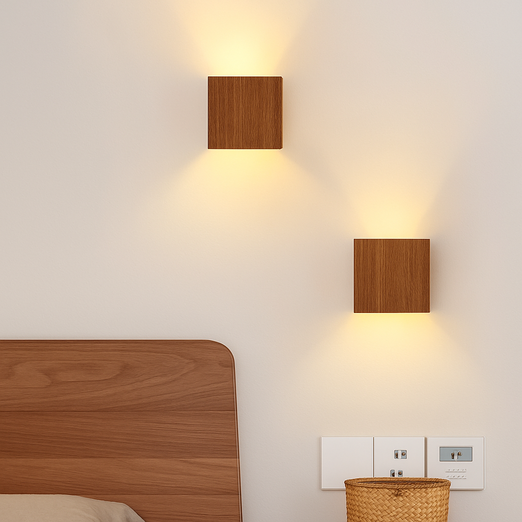 applique murale cube led bois et métal - vue 3 sur 10