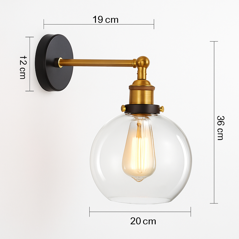 Applique murale design avec boule en verre et métal doré vintage
