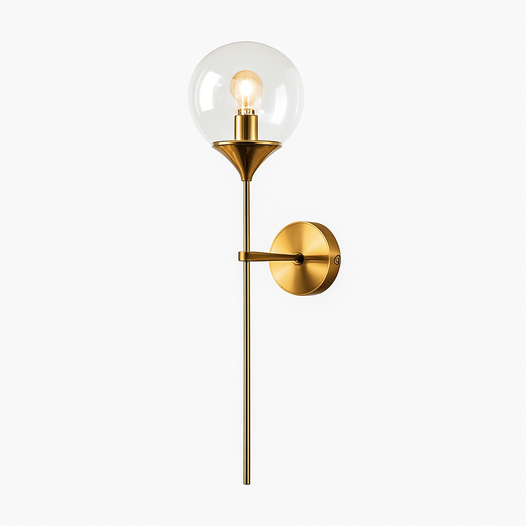 Applique murale design à LED avec bras doré et boule en verre - vue 5 sur 7