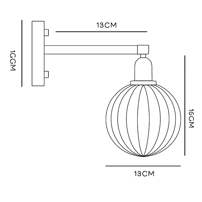 Applique murale design LED avec bras en métal et abat-jour en verre