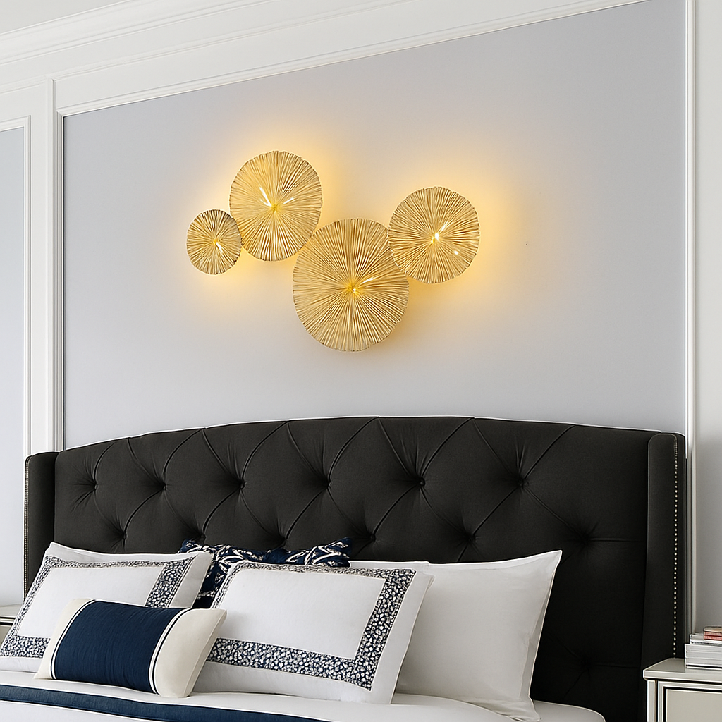 Applique murale design LED avec plusieurs disques doré ou cuivré style fleurs - vue 4 sur 6