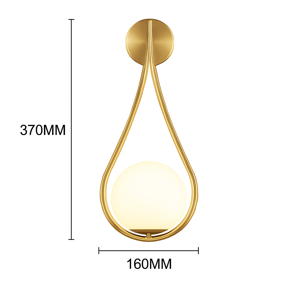 Applique murale design à LED dorée avec boule en verre blanc Shadow - vue 6 sur 8