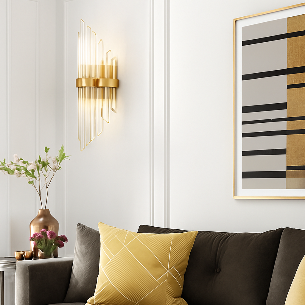 Applique murale design à LED dorée avec verre cristal en cascade Luxury - vue 4 sur 7