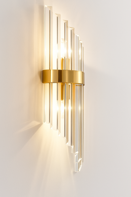 Applique murale design à LED dorée avec verre cristal en cascade Luxury