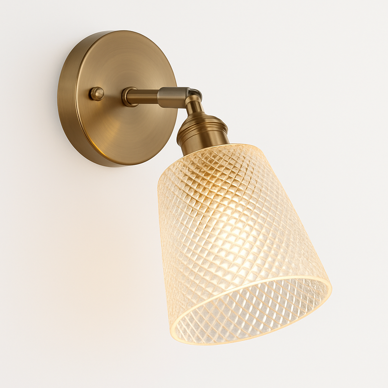 Applique murale dorée à LED et abat-jour en verre