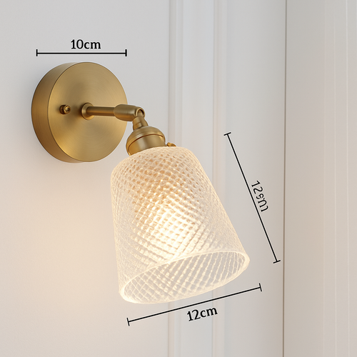 Applique murale dorée à LED et abat-jour en verre - vue 12 sur 15