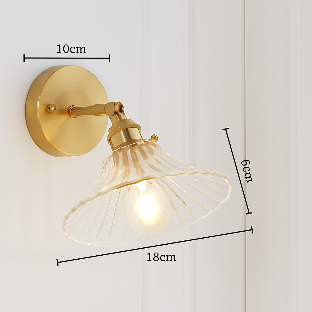 Applique murale dorée à LED et abat-jour en verre - vue 8 sur 15